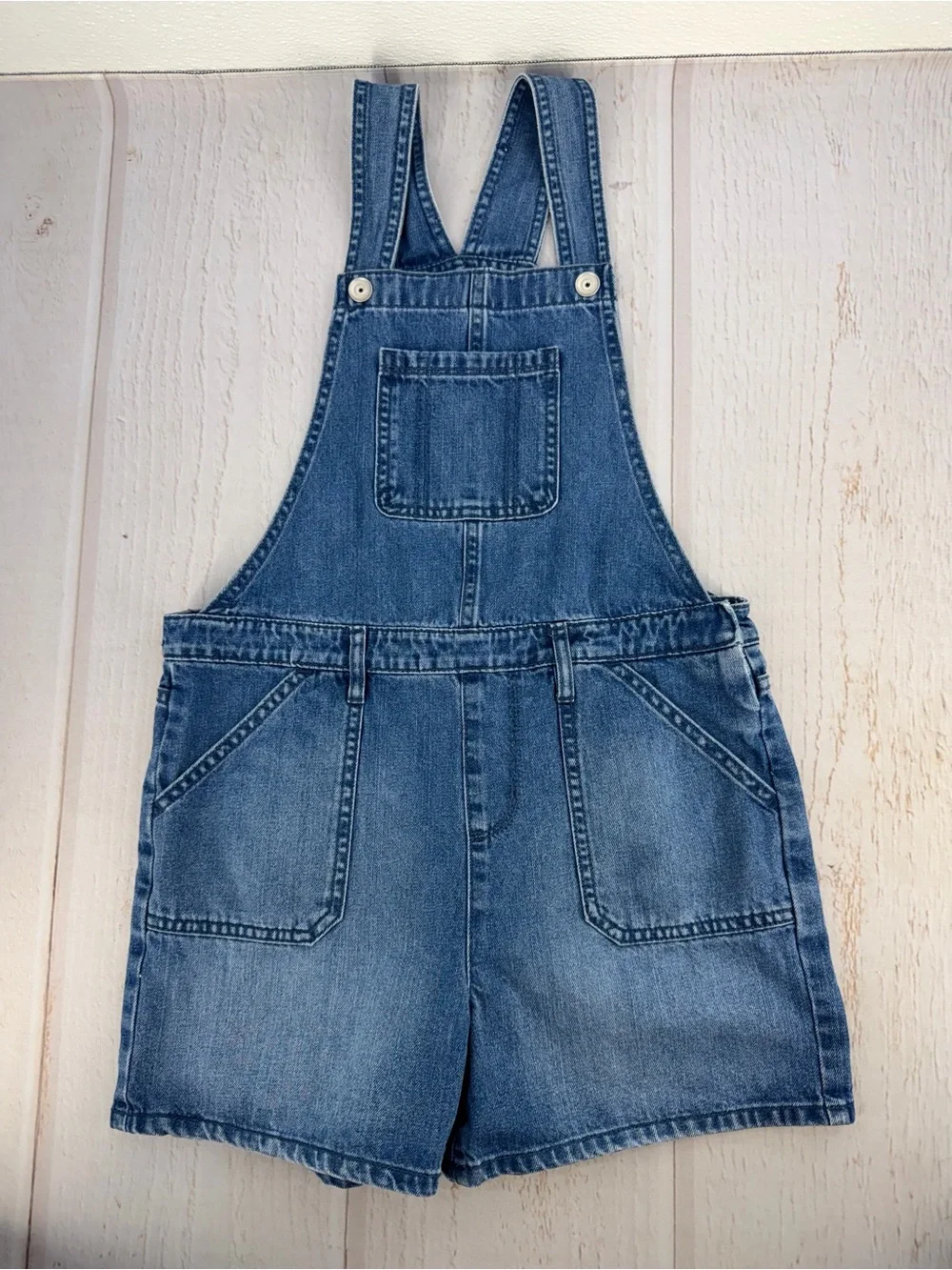 PLACE Girls Denim Short Overalls Size 12 Blue Cotton Bib Shortalls Romper